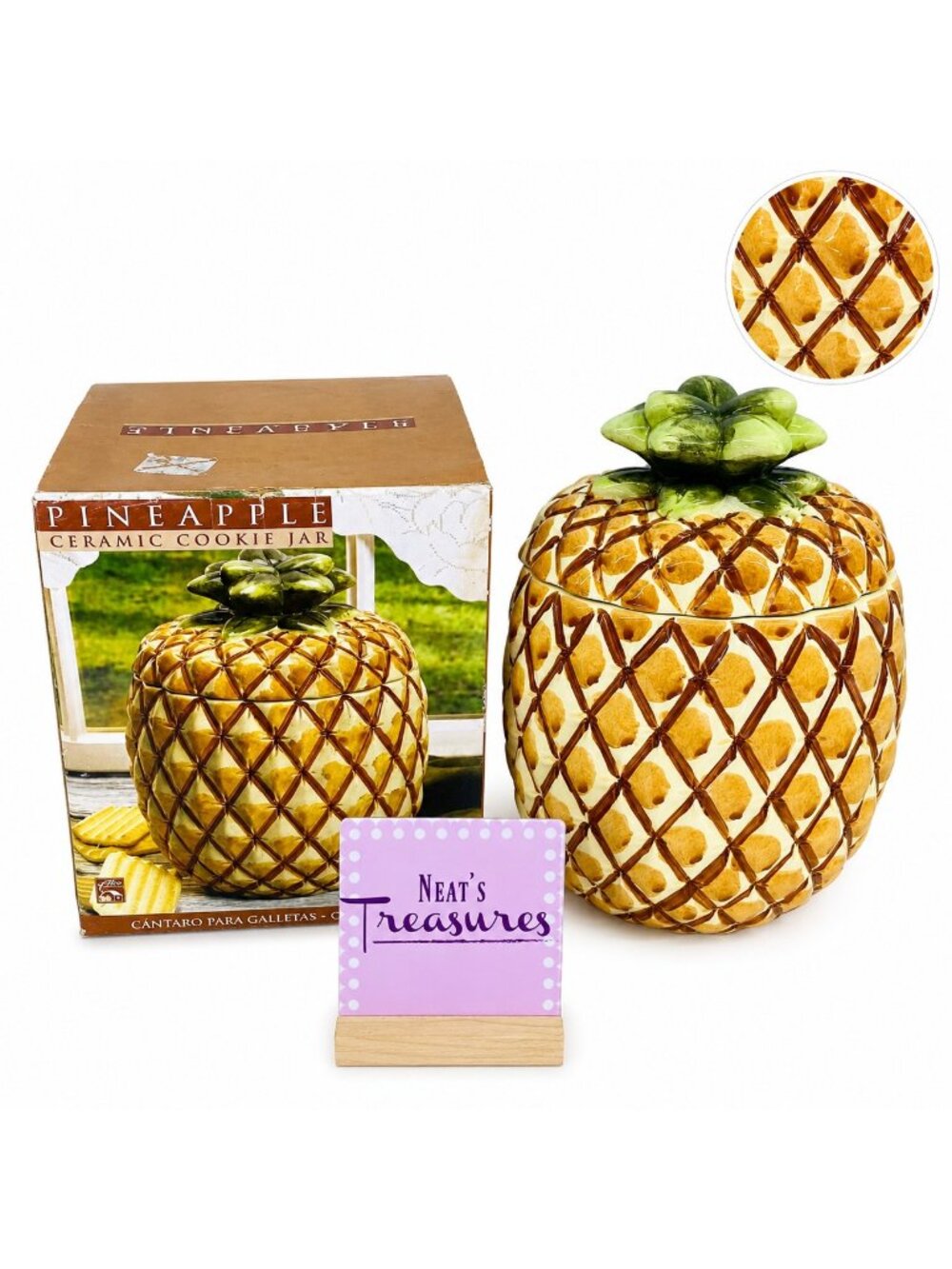 Alco PINEAPPLE Shape Ceramic Rubber Sealed Lidded 9.5" Tall Canister Cookie Jar